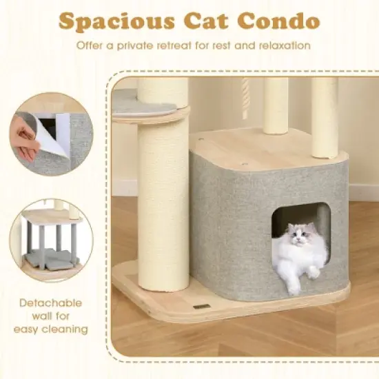 Tangkula 63" Tall Modern Cat Tree w/ Perch Condo Hammock 5.6" Scratching Posts image {4}