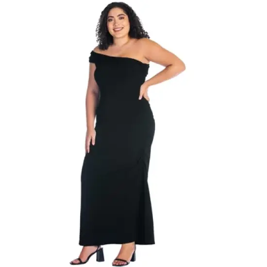 Womens Plus Size Formal One Shoulder Rouched Mermaid Maxi Dress image {1}