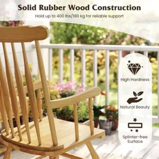 Tangkula Patio Rocking Chair Solid Wood Outdoor Porch Rocker Chair with Rubber Wood Frame Indoor Wooden Rocking Chair Natural image {1}