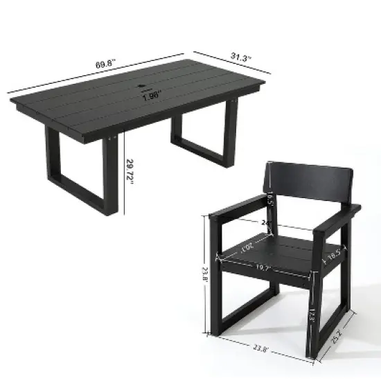 FIONECA 5-Piece HDPE Outdoor Dining Set with Umbrella Hole &uml;C Weather-Resistant Patio Table & 4 Armrest Chairs, Black image {3}