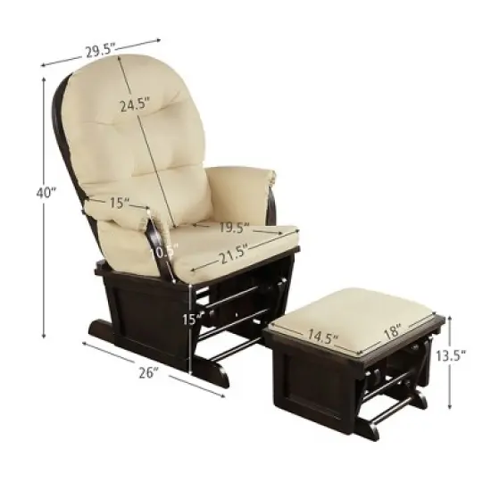 Costway Baby Nursery Relax  Rocker Rocking Chair Glider &Ottoman Set w/Cushion Light Grey\ Beige\Dark Grey image {9}