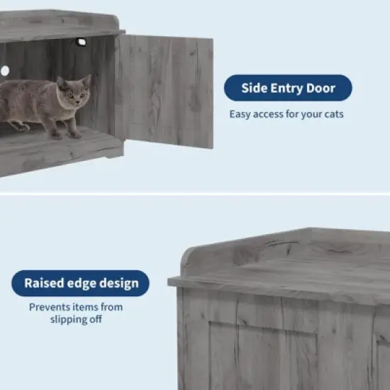 Cat Litter Box Enclosure Hidden Litter Box Cabinet with Wooden Barn Door, Side Table Style Indoor Cat House, Fits Most Litter Boxes image {3}