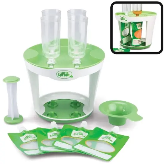 Sprout Cups Baby Food Maker (11 Pcs) Make 4 6oz Food Squeeze Purees w Fill Station, Pouches, Funnel, Tubes & Plunger- Dishwasher Safe & BPA Free image {4}