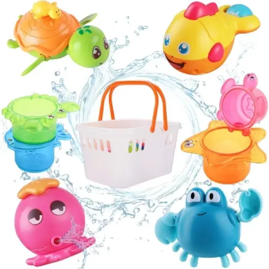iPlay, iLearn Baby Bath Toys w/ Organizer, Water Squirting Octopus image {3}