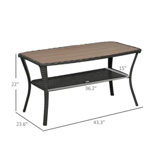 Syemin Patio End Table, Rectangular Outdoor Dining Table with All-Weather Faux Wood Top for Garden, Lawn, Patio, Brown, 43.3"*23.6"*22" image {5}