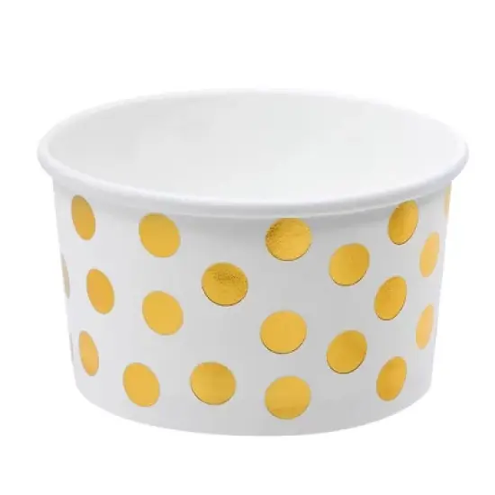 Juvale 100 Pack Paper Ice Cream Cups, Disposable Dessert Bowls with Gold Polka Dots for Sundae Bar, Frozen Yogurt, White, 8 oz image {8}