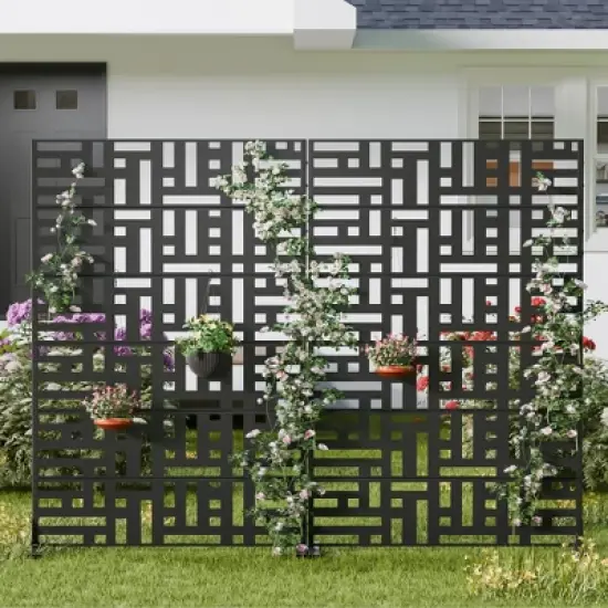 PexFix 72 in. H x 47 in. W Outdoor Metal Helen Street Black Galvanized Panel Screen Garden Fence Brick Pattern Walls image {14}