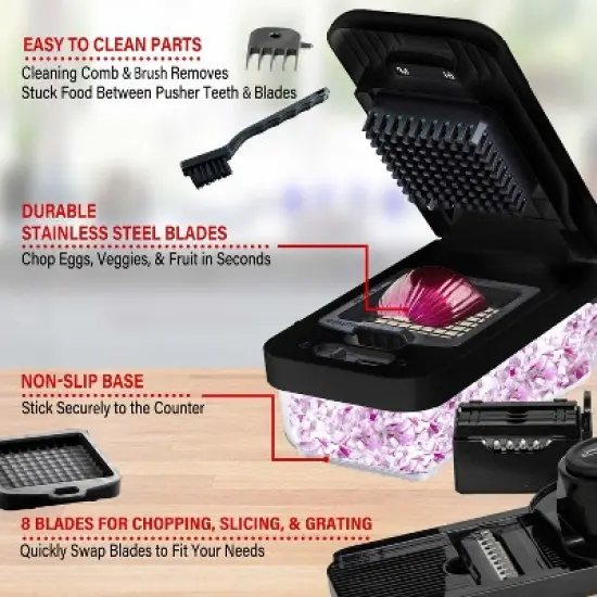 Brentwood All-in-One Food and Vegetable Chopper, Mandoline Slicer, and Cheese Grater with 4.25-Cup Storage, Black image {6}