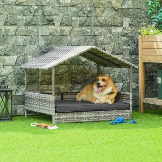 Gulches Pet Houses - Outdoor Wicker Dog House with Canopy and Water-Resistant Cushion image {1}