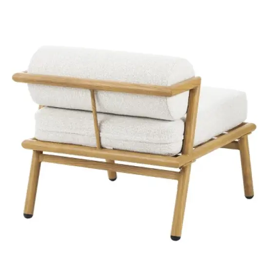 Set of 2 Outdoor Club Chairs Wood Inspired, Lounge Chair with Teak Finished Iron Frame and Cushions-Maison Boucle image {5}