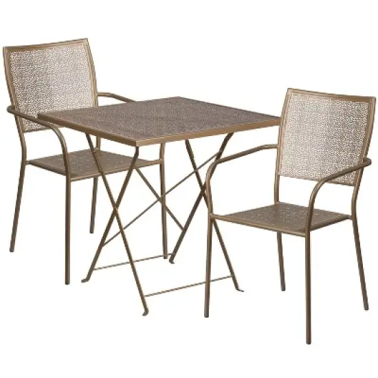 Emma and Oliver Commercial 28" Square Metal Folding Patio Table Set w/ 2 Square Back Chairs image {6}