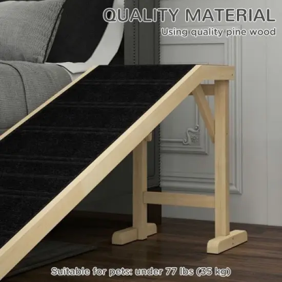 Resenkos Dog Ramp for Bed, Pet Ramp for Dogs with Non-Slip Carpet and Top Platform, 74" x 16" x 25", Natural Black image {5}