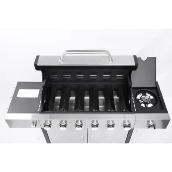 6-Burner Propane Gas Grill with Side Burner, Stainless Steel Control Panel, Enamel Firebox, Lockable Casters, 65,910 BTU Outdoor BBQ image {6}