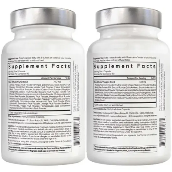 Amen Fruits + Veggies Vitamins Bundle, Raw Whole Fruits & Greens Vegetables Multivitamin - 180ct image {1}