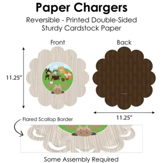 Big Dot of Happiness Woodland Creatures - Baby Shower or Birthday Party Paper Charger and Table Decorations - Chargerific Kit - Place Setting for 8 image {3}