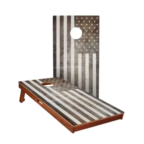 Skips Garage Vintage Black And White American Flag Cornhole Boards - ACA Sig Pro Series image {1}