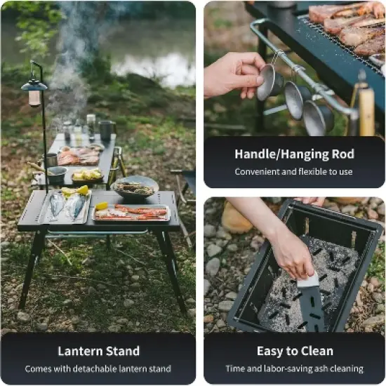 Naturehike Portable IGT Table with Charcoal Grill, Folding Camping Table and BBQ Grill with Desk Extension & Lantern Stand image {5}