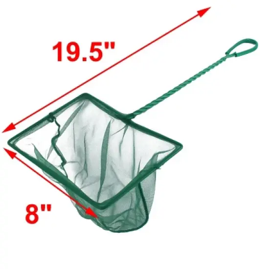 Unique Bargains Aquarium Pond Spiral Handle Rectangle Frame Fish Landing Net Green 8" Wide image {1}