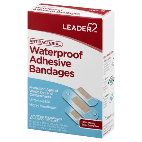 Leader Antibacterial Waterproof Assorted Sizes Adhesive Bandages 20 ea image {2}