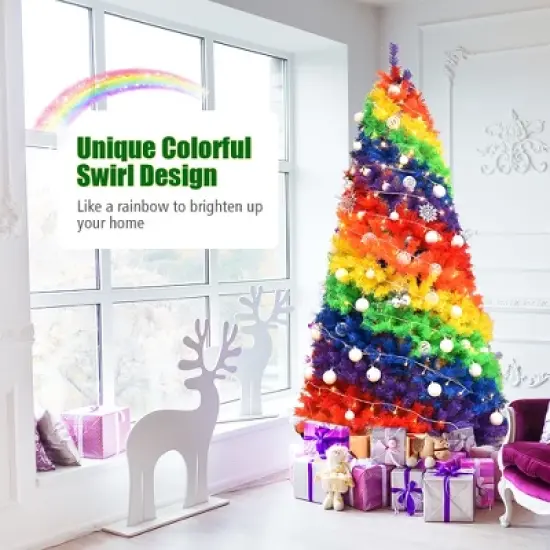 Costway 7FT Artificial Hinged Colorful Rainbow Full Fir Christmas Tree with 1213 Tips image {5}