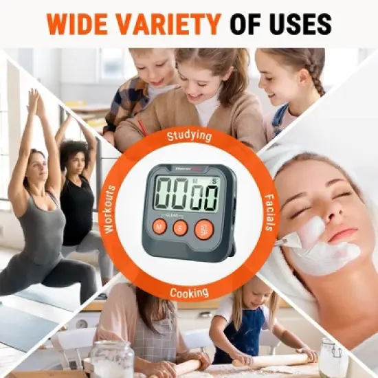 ThermoPro TM03W Digital Timer for Kids & Teachers, Kitchen Timers for Cooking with 2-Level Alarm Volume, Countdown Timer Stopwatch for Classroom image {5}
