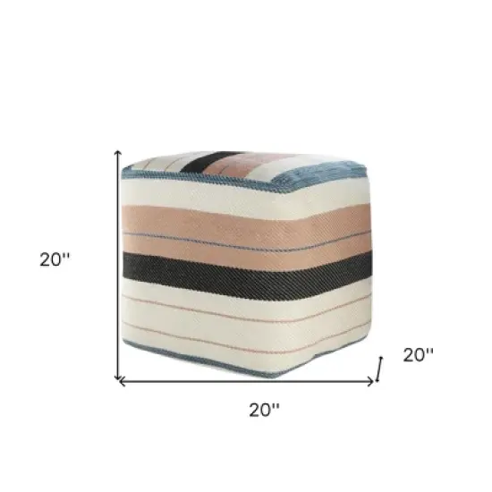 HomeRoots 20" White Polyester Striped Indoor Outdoor Pouf Ottoman image {2}