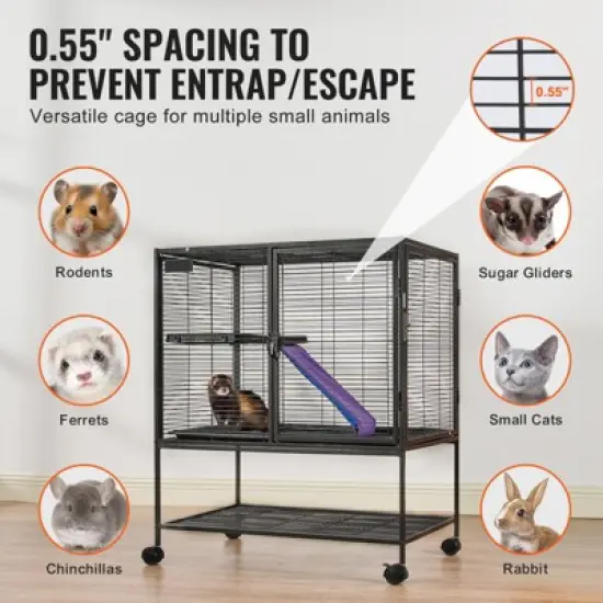 VEVOR 36" Rolling Metal Ferret Cage, Large 2-Tier Critter Nation Cage, Small Animal Cage with Ramps & Tray, Easy to Set up for Pet Rats, Hamster image {3}