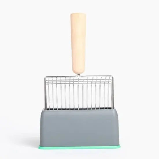 Paco & Pepper Unscented Waste Cat Litter Scoop with a Base Holder - Metallic Silver image {5}