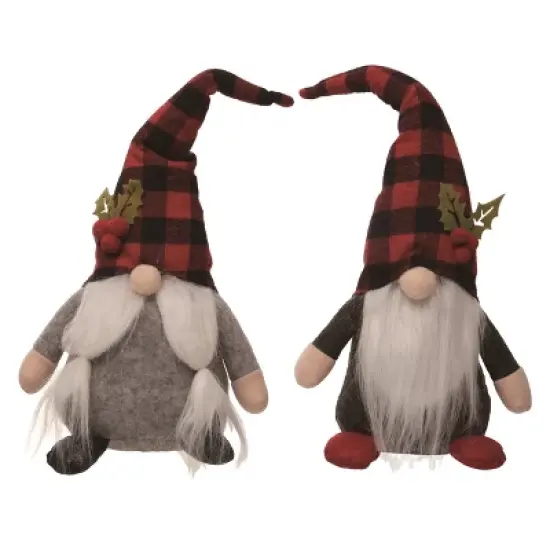 Transpac Christmas Plush Plaid Sitting Gnome Set of 2 Christmas Home Decorations image {1}