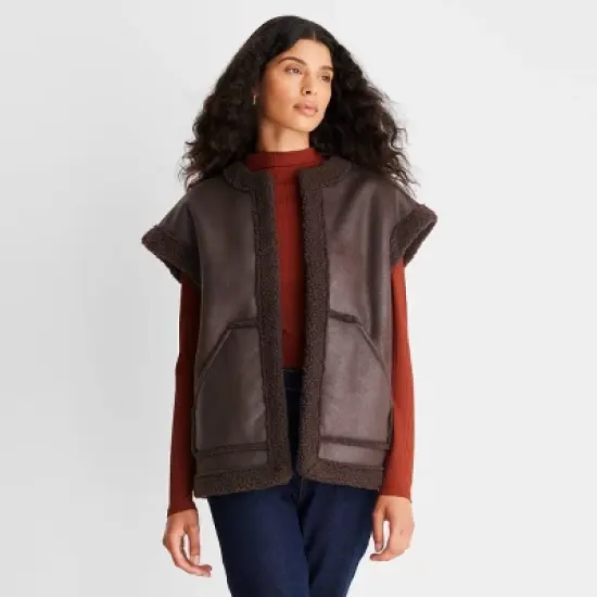 Women's Faux Shearling Lined Leather Vest - Future Collective&trade; with Reese Blutstein Dark Brown image {3}