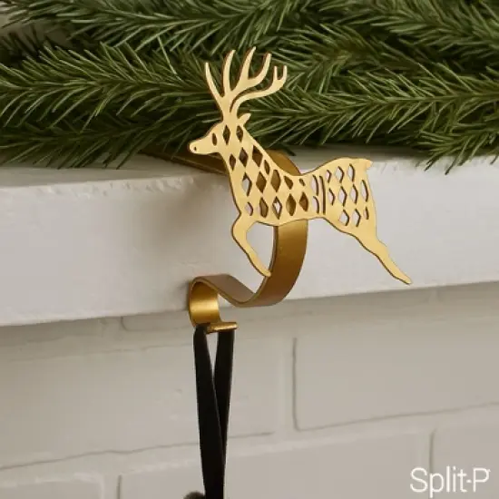 Split P Jumping Deer Stocking Hanger - Set of 2 image {4}