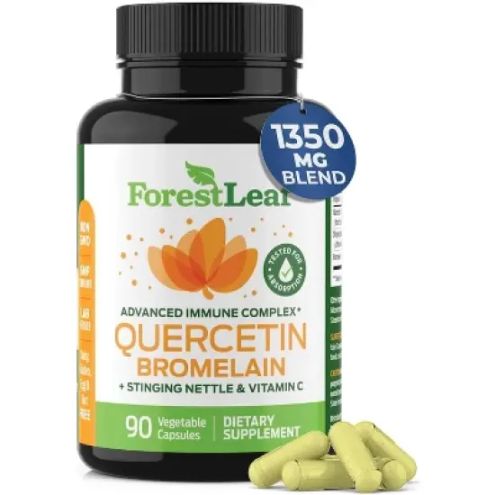 Forest Leaf Quercetin with Bromelain 1350mg Blend with Vitamin C & Stinging Nettle Supplement, Quercetin 500mg Capsules - 90 Vegetable Caps image {7}