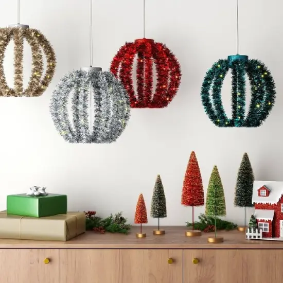 LED Christmas Hanging Tinsel Sphere with Warm White Lights - Wondershop&trade; image {1}