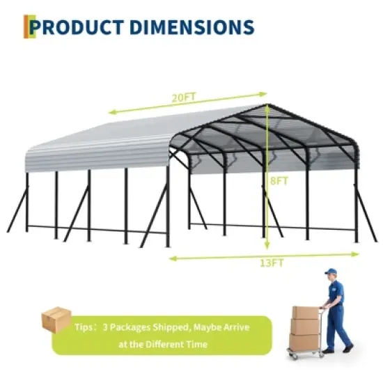 Metal Carport,  Metal Garage  with Base and  Reinforced Frame  for All Weather, Heavy Duty Carports  for Rucks, Tractors or Party image {2}