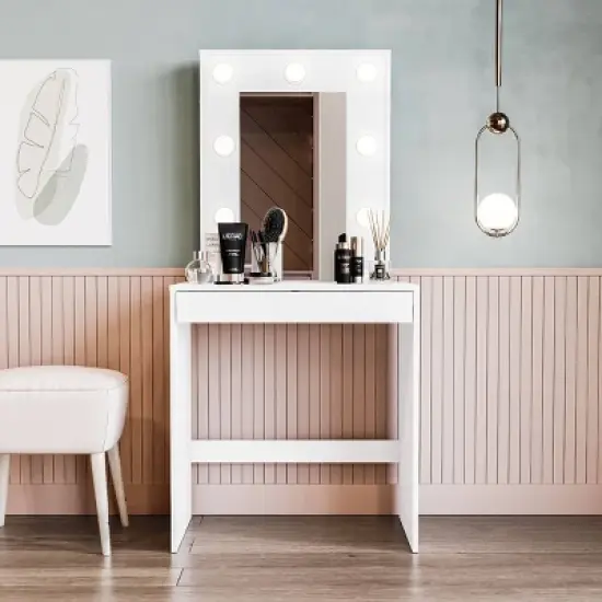 Emma Vanity Table with Lighted Mirror White - Polifurniture image {3}