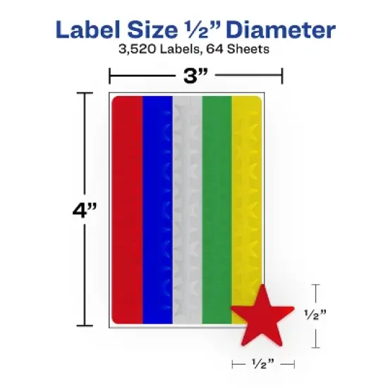 Avery Foil Star Labels, 1/2", Assorted Colors, Non-Printable, 8 Packs, 3,520 Star Stickers Total (21922) image {6}