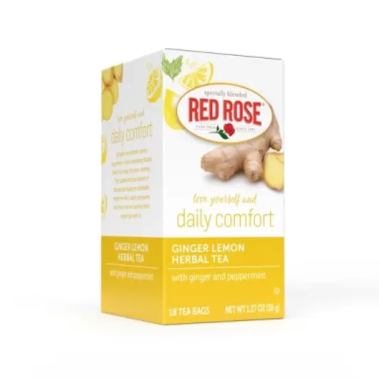 Red Rose Blossoms Ginger Lemon Herbal Tea Caffeine Free with 18 Individually Wrapped Tea Bags Per Box (Pack of 6) image {2}