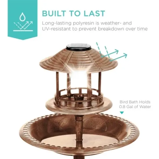Best Choice Products Solar Outdoor Bird Bath Pedestal Fountain Garden Decoration w/ Fillable Planter Base image {1}