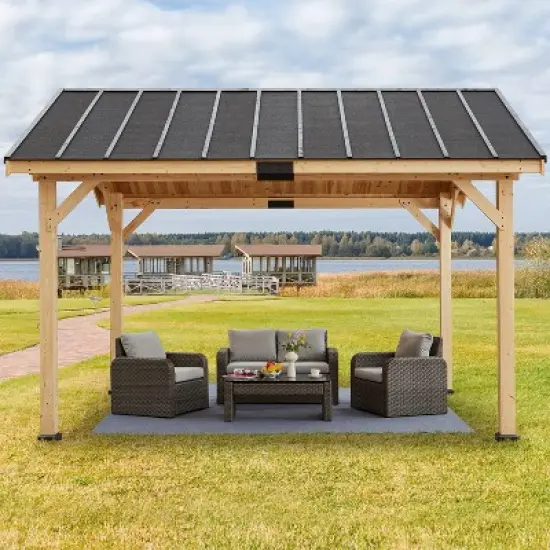 EROMMY 12x15 FT Hardtop Gazebo with Waterproof Asphalt Roof and Solid Wood Frame image {2}