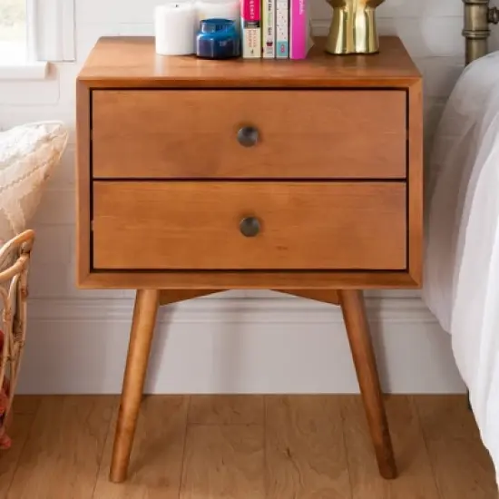 Greenberg 2 Drawer Mid-Century Modern Solid Wood Nightstand - Saracina Home image {2}
