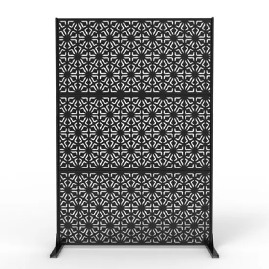 Outdoor Metal Privacy Screen 72"x47" Freestanding Decorative Fence Panels with Stand,Steel Divider & Climbing Plant Trellis for Patio Garden Balcony image {7}