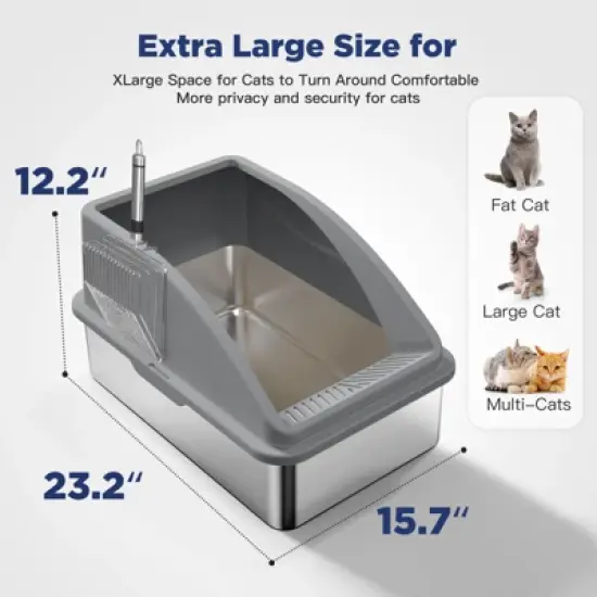 JOEJOY Metal Cat Litter Box,Large Stainless Steel Cat Litter Box,High Side,Anti-Leakage,Non-Sticky, Easy Clean,Odorless image {3}