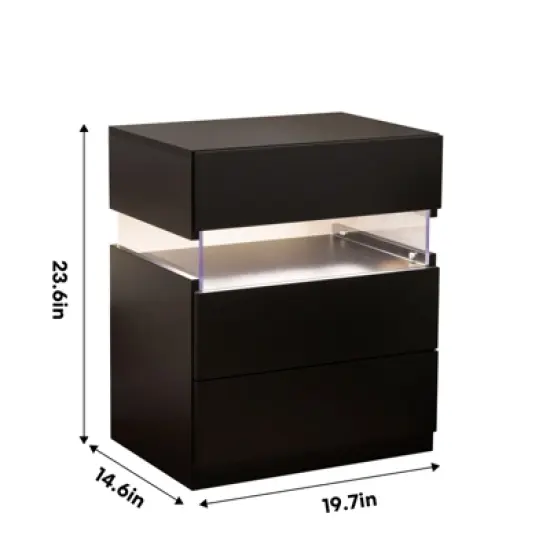 Kumasinova LED Nightstand with Acrylic Panel,Bedside Table with RGB Lighting,Modern Night Stand with Drawers,Nightstands for Living Room,Bedroom image {2}