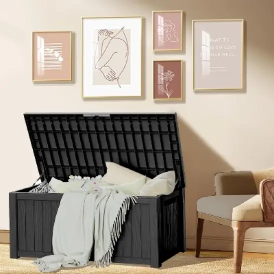 BI&SEA 150 Gallon Waterproof Deck Box-009,Lockable Resin Storage Box for Patio Furniture Cushions Garden Tools and Outdoor Delivery Storage image {6}