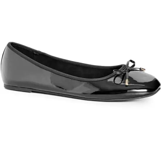 Women's WIDE FIT Patent Ballet Flat - black | EVANS image {1}