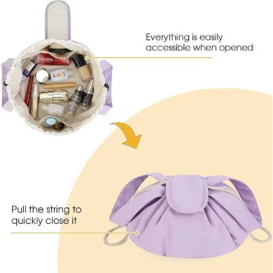 Narwey Barrel Drawstring Makeup Bag Large Cosmetic Bag Make up Bags image {2}