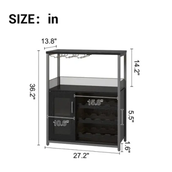 3-Tier Industrial Wine Bar Cabinet with Detachable Wine Rack, Drawer, Glass Holder & Mesh Doors Durable Sideboard and Buffet Storage, Brown image {1}