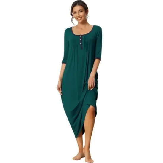 cheibear Womens Sleepwear Lounge Long Dress with Pockets Soft Nightshirt Pajama Nightgown image {6}