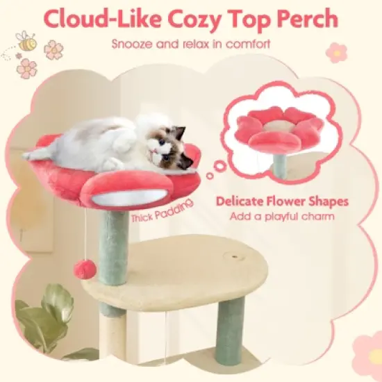 Tangkula Flower Cat Tree w/Cosy Condo Sisal Scratching Posts Padded Flower-shaped Perch image {3}