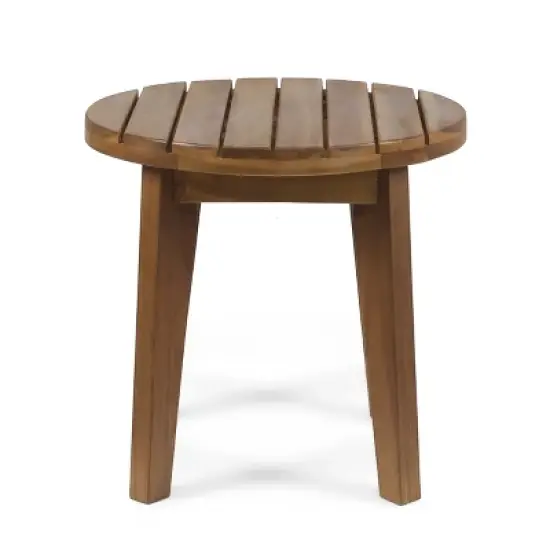 GDFStudio Parker Outdoor Acacia Wood Slat Top Circular Side Table, Teak image {7}